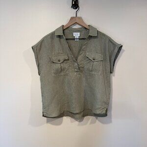 Nicole Miller NY 100% Linen Boxy Green Tee Women's Size M